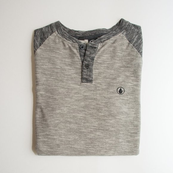 Volcom Gray Henley Long Sleeve Baseball Tee - Picture 1 of 4